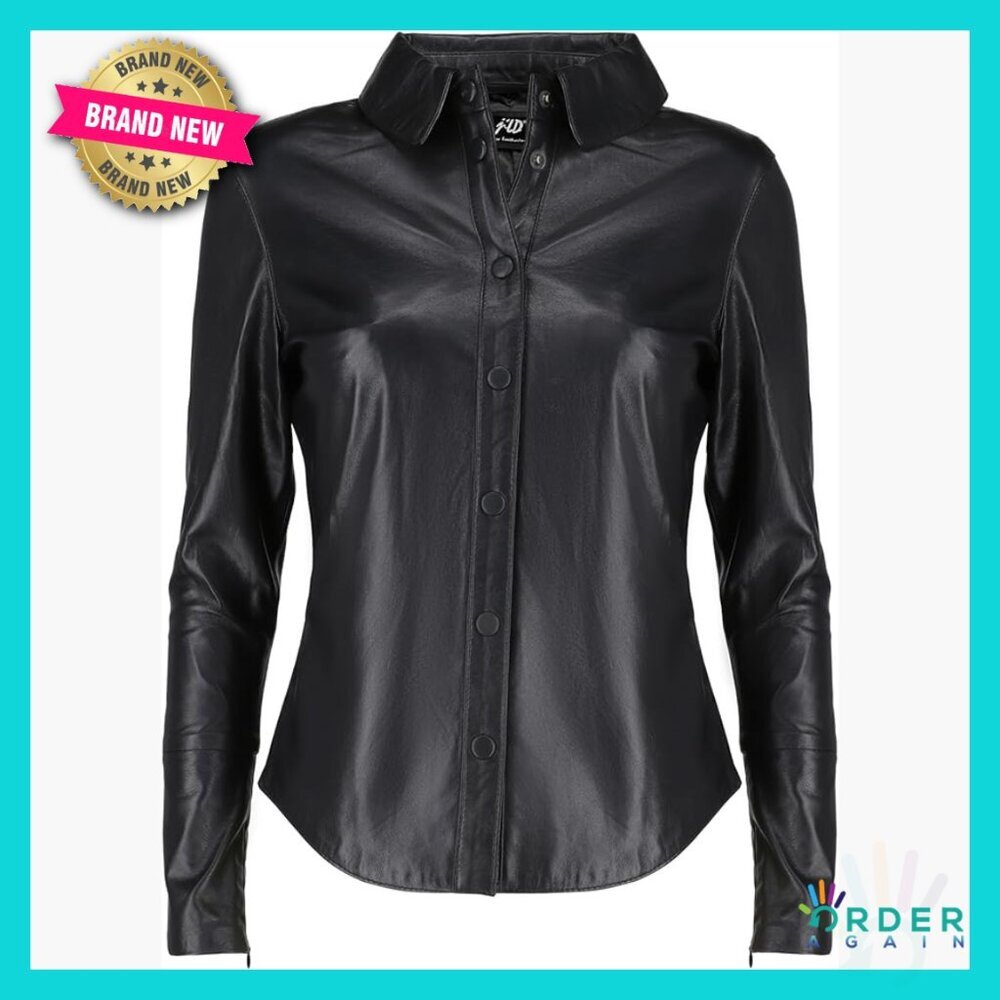 Lambskin Leather Shacket Elegant Oversized Snap Button Down Chic Jacket